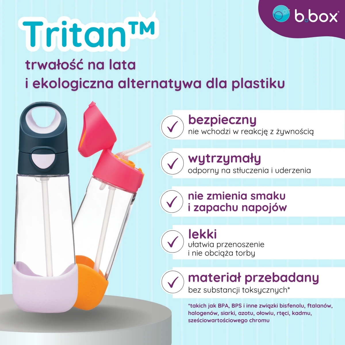 B.BOX Butelka na wodę tritanowa ze słomką 600ml Indigo Rose | Pan Piksel