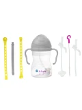 B.BOX Zestaw na start 3w1 bidon ze słomką 240 ml szary + smycz Lemon Sherbet + zapasowe słomki | Pan Piksel