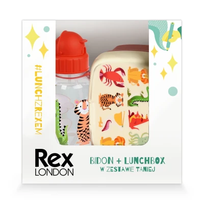 REX LONDON Zestaw śniadaniowy lunchbox i bidon Zwierzęta | Pan Piksel