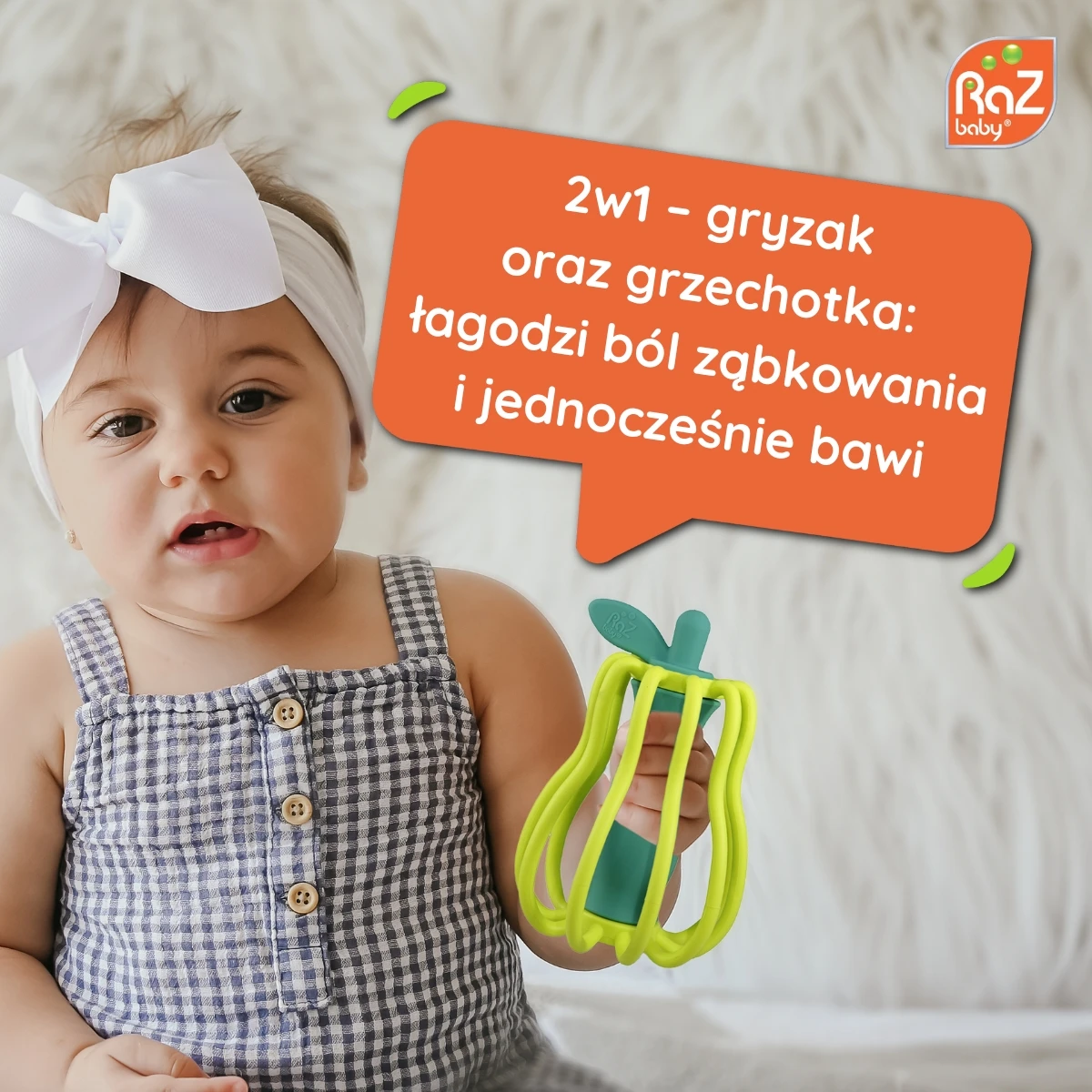 RAZBABY Gryzak i grzechotka 2w1 gruszka Raz-pear | Pan Piksel