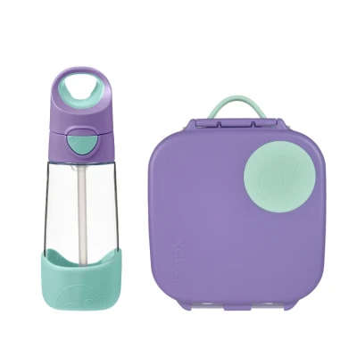 B.BOX Zestaw Mini Lunchbox + Butelka tritanowa ze słomką 450 ml Lilac Pop | Pan Piksel