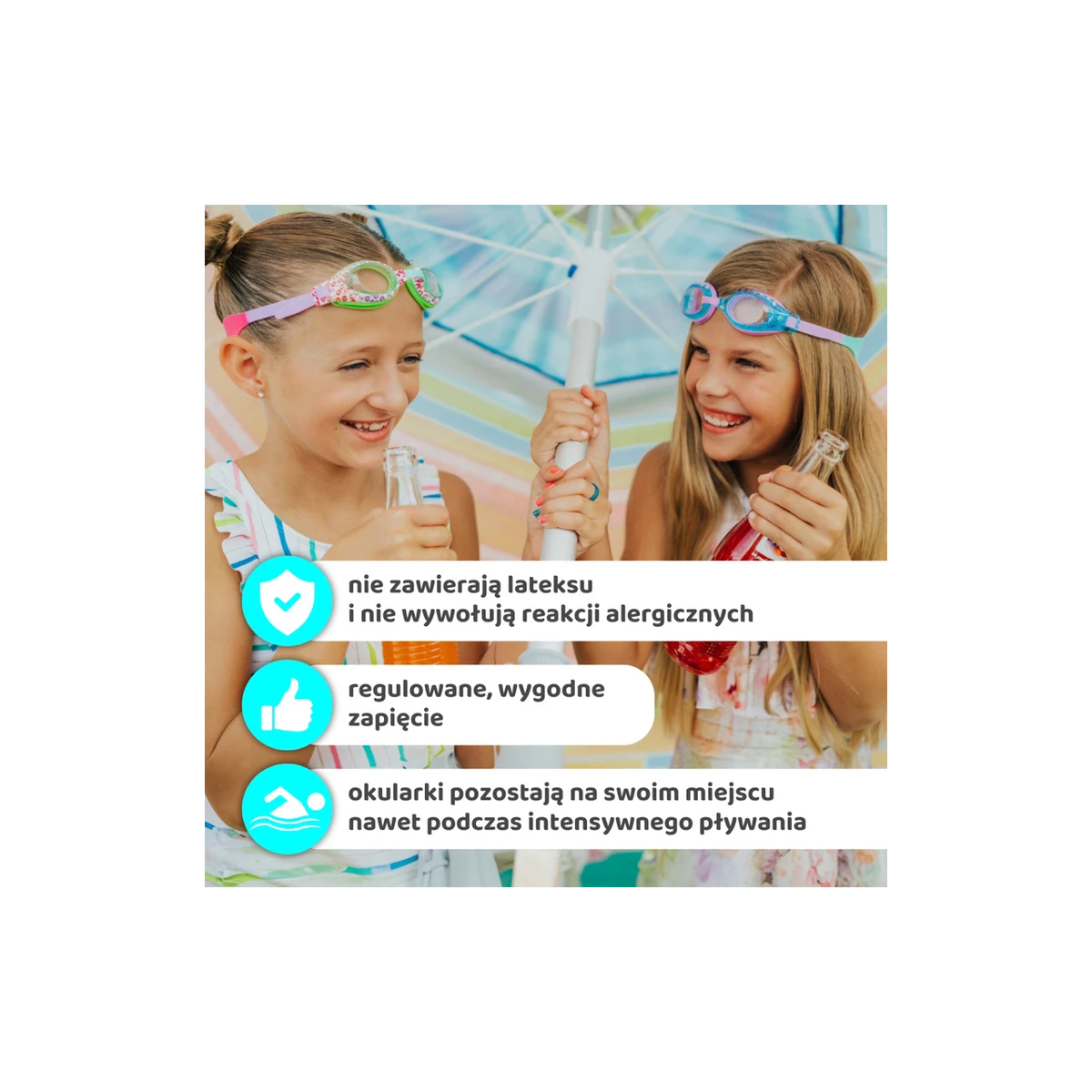 AQUA2UDE Okulary do pływania dla dzieci Uroczy jednorożec turkus 3+ | Pan Piksel
