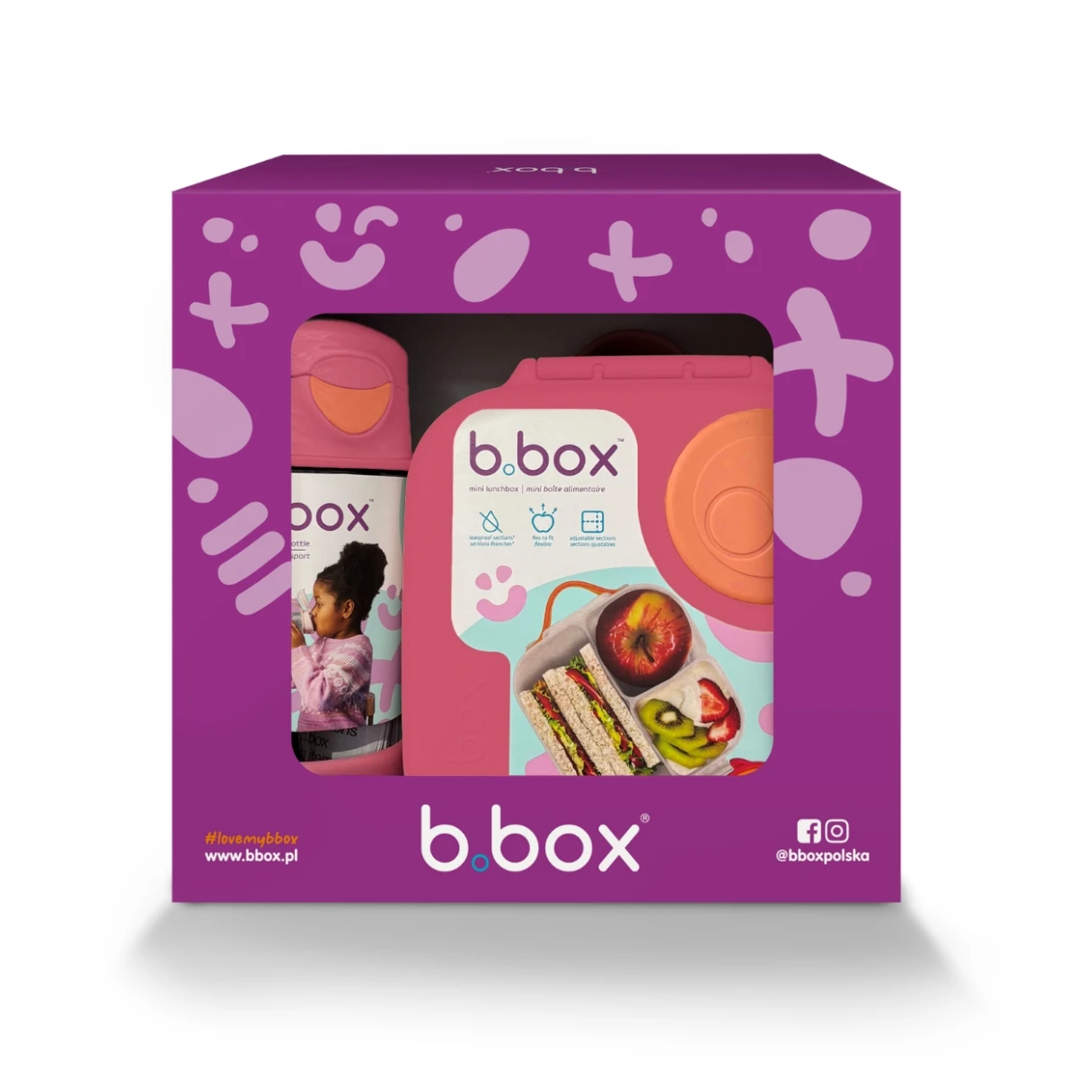 B.BOX Zestaw Sportowa butelka tritanowa 450 ml + Mini Lunchbox Strawberry Shake | Pan Piksel