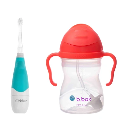 Zestaw Soniczna szczoteczka dla dziecka Sönik bblüv+ Bidon ze słomką 240 ml arbuzowy b.box | Pan Piksel