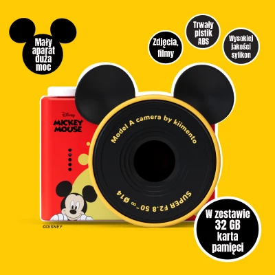 Aparat Cyfrowy Mini dla Dzieci. Myszka Miki - Mickey Mouse. Disney Kiimento | Pan Piksel