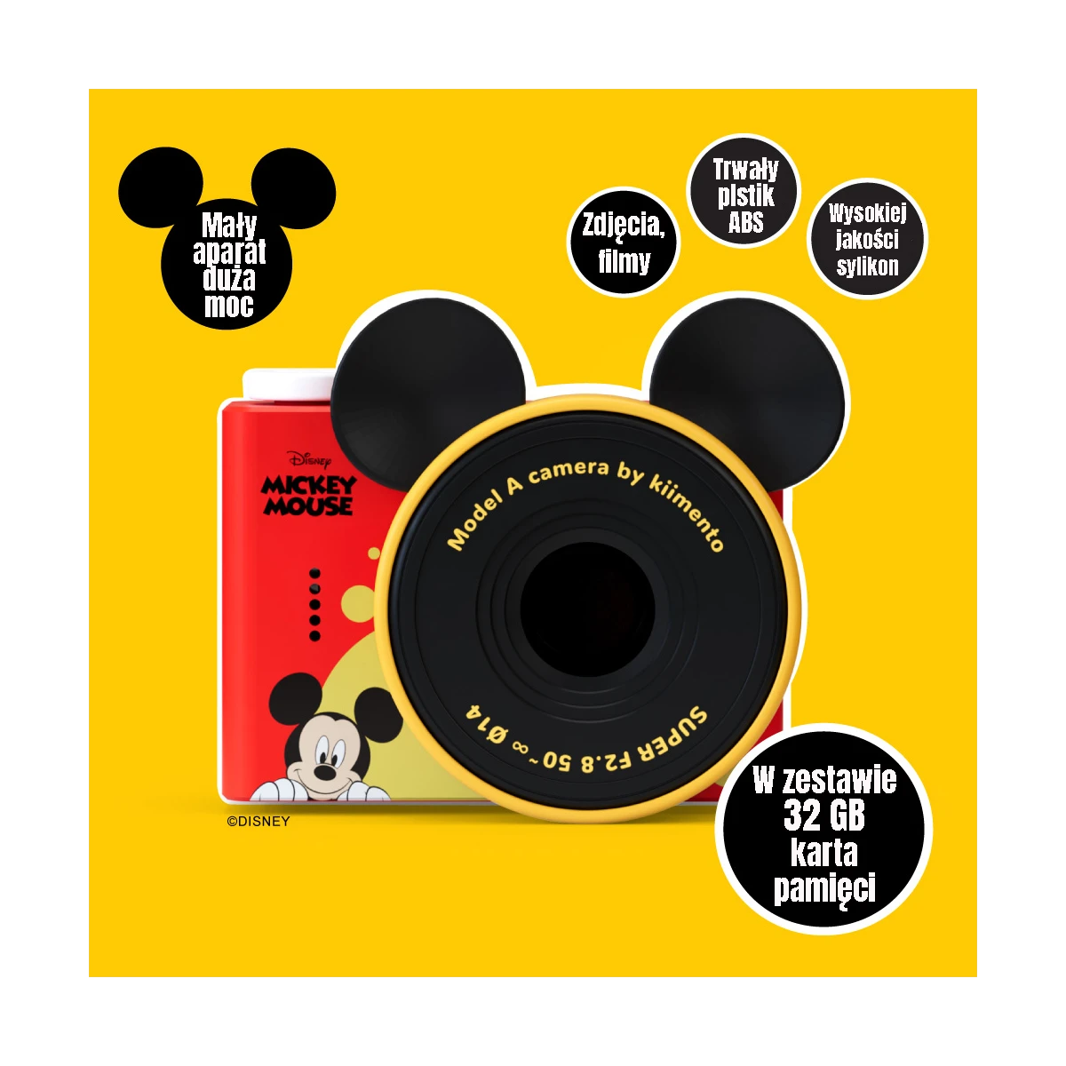Aparat Cyfrowy Mini dla Dzieci. Myszka Miki - Mickey Mouse. Disney Kiimento | Pan Piksel