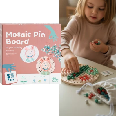 BS Toys Drewniana mozaika guzikowa układanka zabawka edukacyjna dla dzieci 4+ | Pan Piksel