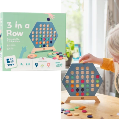BS Toys 3 w rzędzie – drewniana gra logiczna ćwicząca planowanie i koncentrację 8+ | Pan Piksel