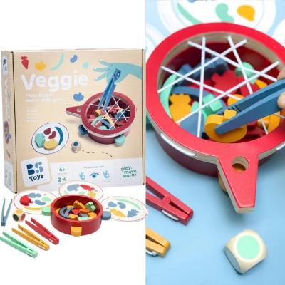 Bs Toys Gra zręcznościowa Łowimy warzywa – drewniane szczypce koordynacja ręka-oko | Pan Piksel