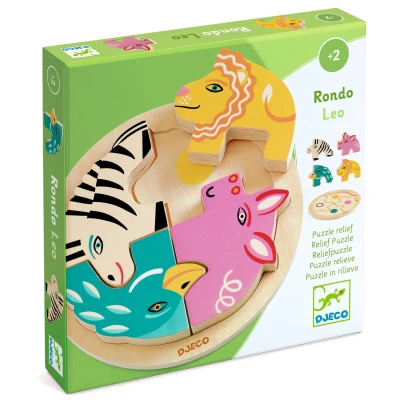 DJECO Drewniane okrągłe puzzle RONDO LEO | Pan Piksel