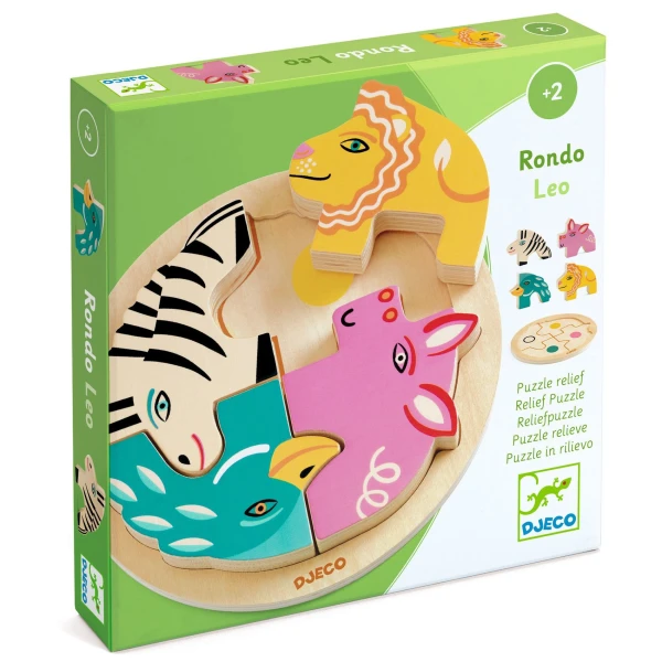 DJECO Drewniane okrągłe puzzle RONDO LEO | Pan Piksel