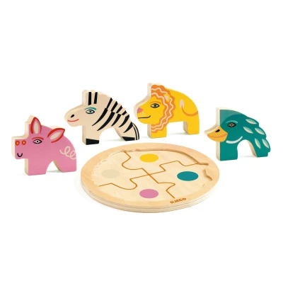 DJECO Drewniane okrągłe puzzle RONDO LEO | Pan Piksel