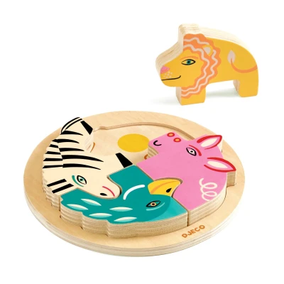 DJECO Drewniane okrągłe puzzle RONDO LEO | Pan Piksel