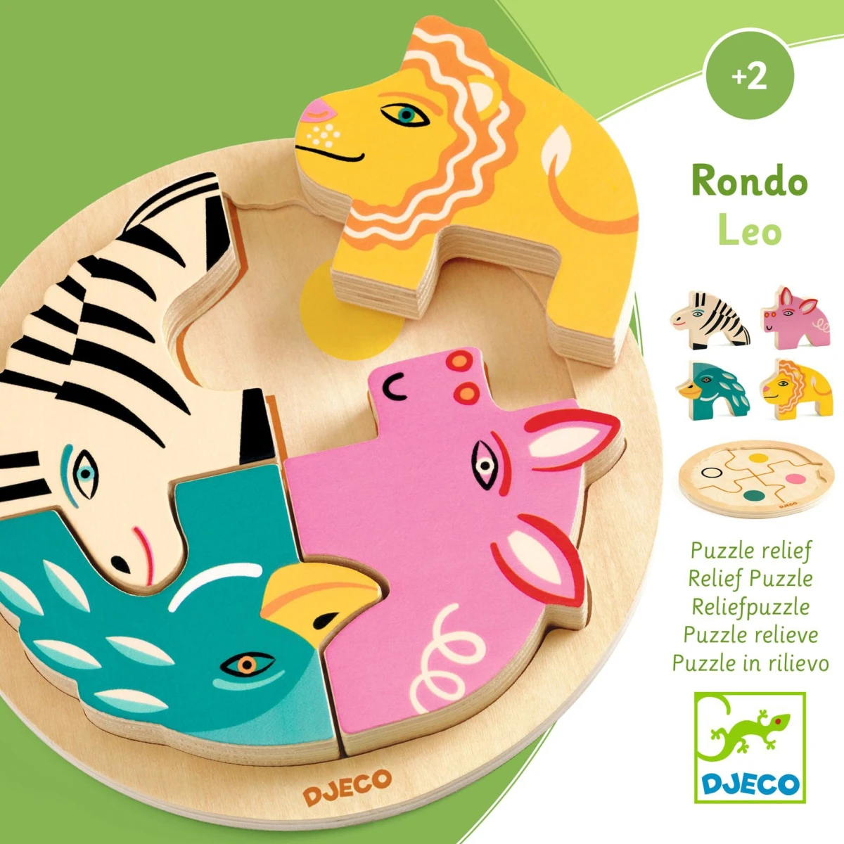DJECO Drewniane okrągłe puzzle RONDO LEO | Pan Piksel