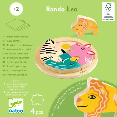 DJECO Drewniane okrągłe puzzle RONDO LEO | Pan Piksel