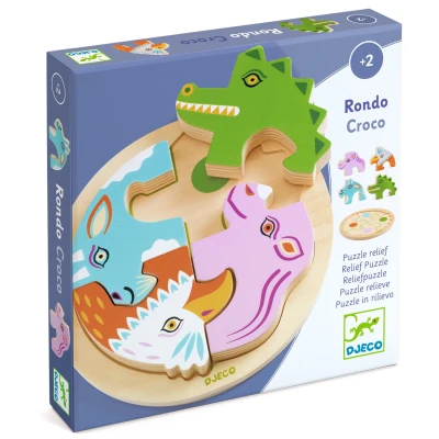 DJECO Drewniane okrągłe puzzle RONDO CROCO | Pan Piksel