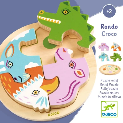 DJECO Drewniane okrągłe puzzle RONDO CROCO | Pan Piksel