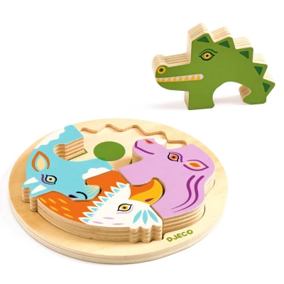 DJECO Drewniane okrągłe puzzle RONDO CROCO | Pan Piksel