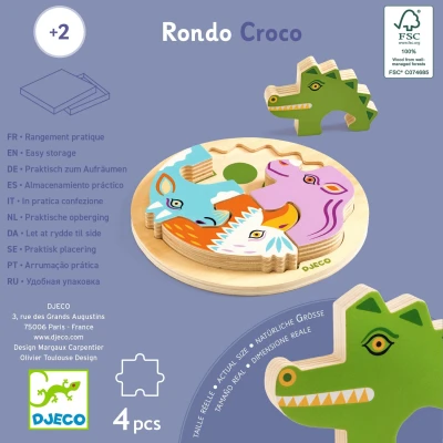 DJECO Drewniane okrągłe puzzle RONDO CROCO | Pan Piksel