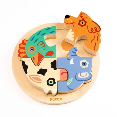 DJECO Drewniane okrągłe puzzle RONDO DOG | Pan Piksel