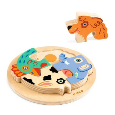 DJECO Drewniane okrągłe puzzle RONDO DOG | Pan Piksel