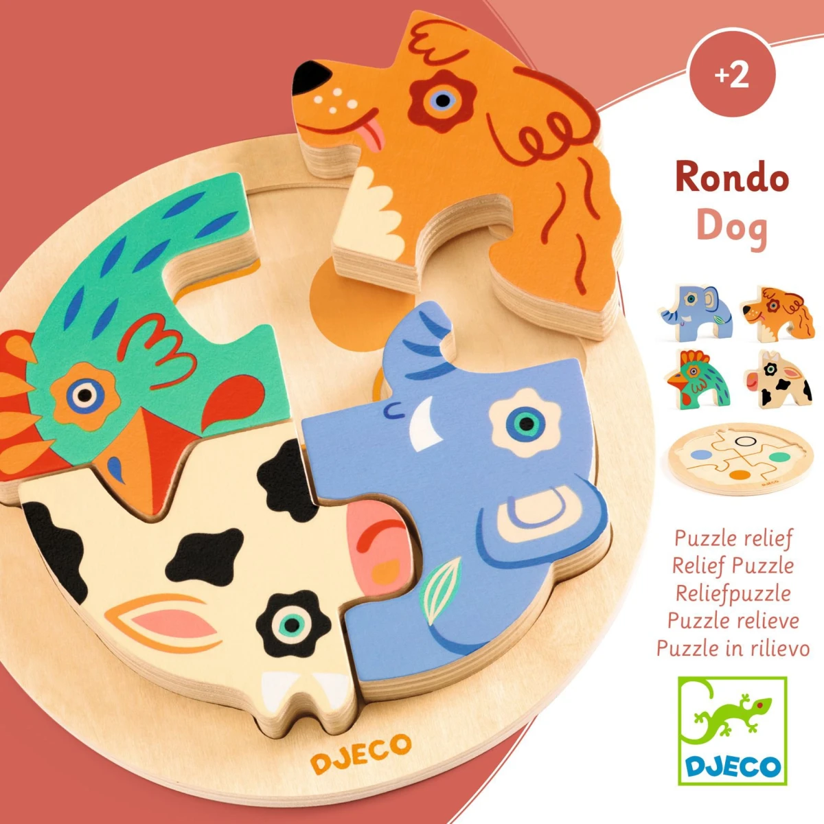 DJECO Drewniane okrągłe puzzle RONDO DOG | Pan Piksel