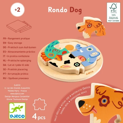 DJECO Drewniane okrągłe puzzle RONDO DOG | Pan Piksel