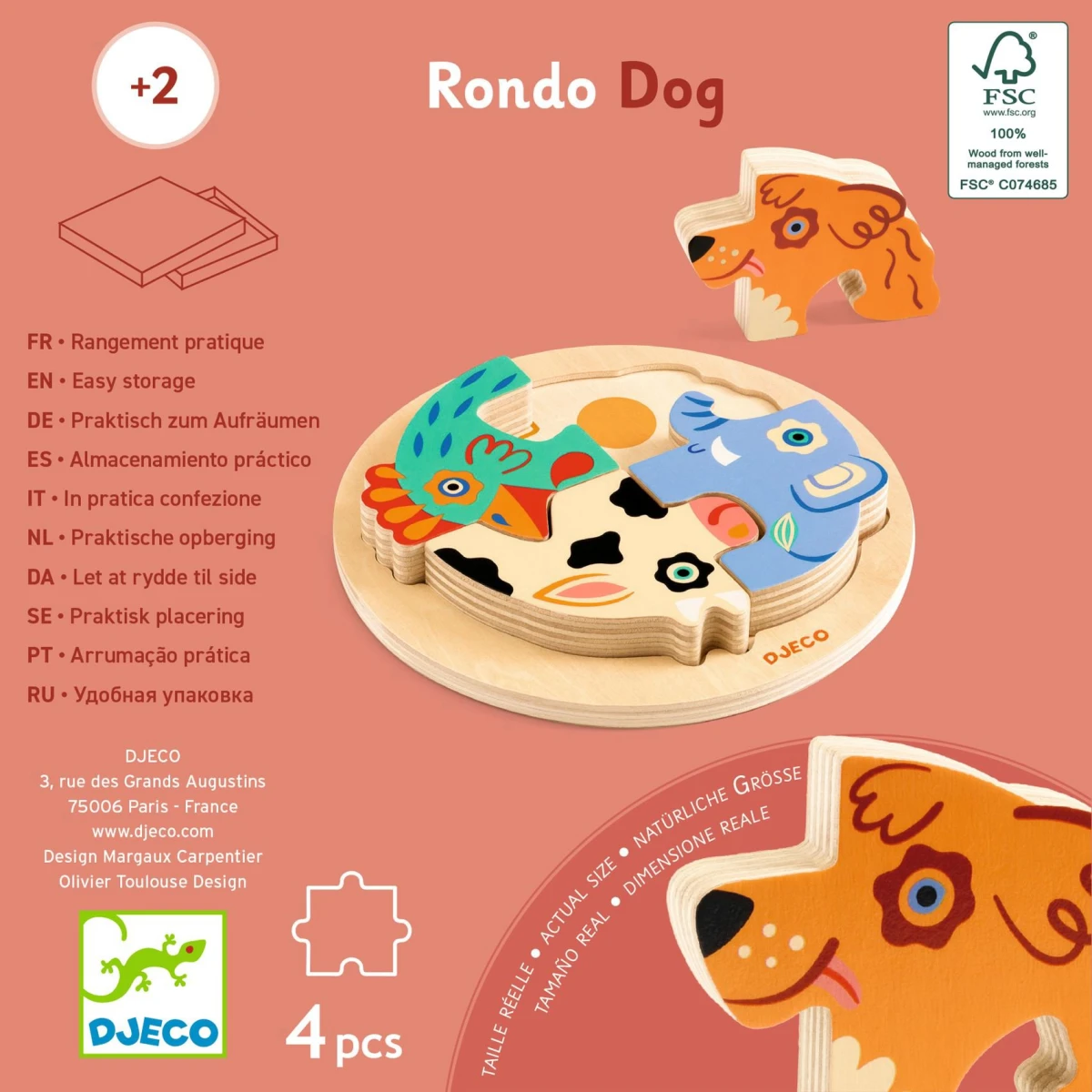 DJECO Drewniane okrągłe puzzle RONDO DOG | Pan Piksel