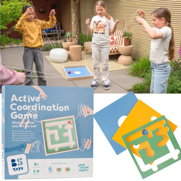 BS Toys Gra koordynacyjna Labirynt Współpracy Drewniana plansza na sznurkach | Pan Piksel