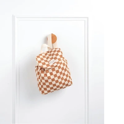 SAUTHON Plecak dziecięcy w kratkę Petit Chou ecru/karmel lekki | Pan Piksel