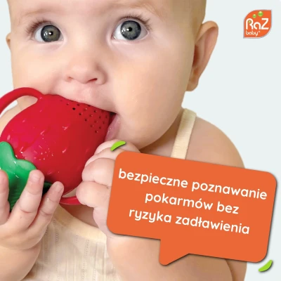 RAZBABY Silikonowy gryzak do owoców i pokarmu Fruitique Truskawka | Pan Piksel