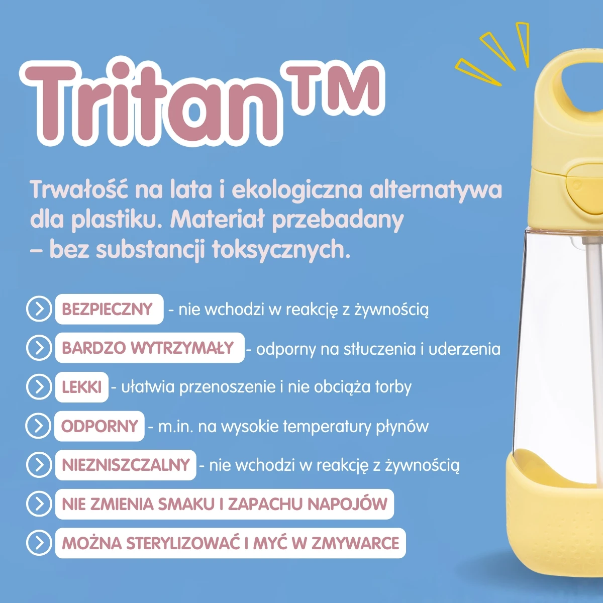 B.BOX Butelka na wodę tritanowa ze słomką 600ml Night Vision | Pan Piksel