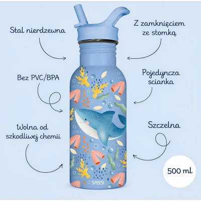 SASSI EDITORE Butelka na wodę bidon 500 ml Rekin SASSI | Pan Piksel
