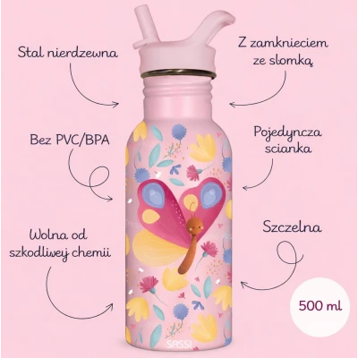 SASSI EDITORE Butelka na wodę bidon 500 ml Motyl SASSI | Pan Piksel
