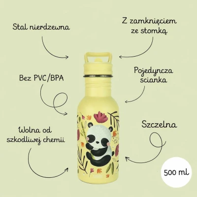 SASSI EDITORE Butelka na wodę bidon 500 ml Panda SASSI | Pan Piksel