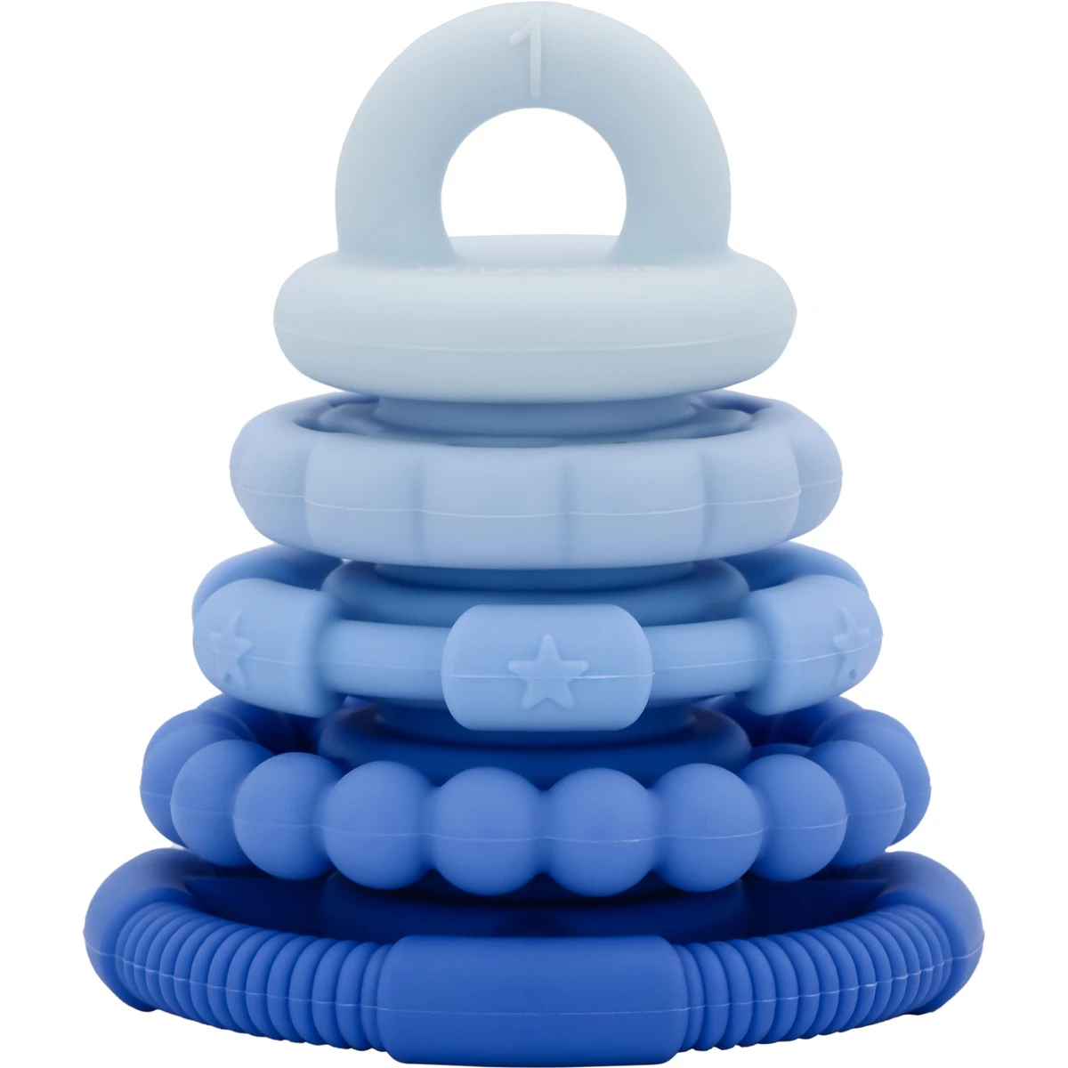 JELLYSTONE DESIGNS Jellystone Silikonowa piramida zestaw 5 gryzaków krążki BLUEBERRY 0+ | Pan Piksel
