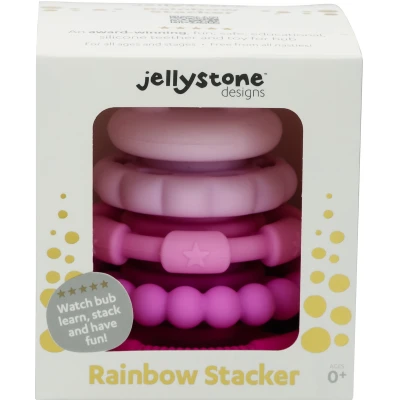 JELLYSTONE DESIGNS Jellystone Silikonowa piramida zestaw 5 gryzaków krążki RASPBEERY 0+ | Pan Piksel