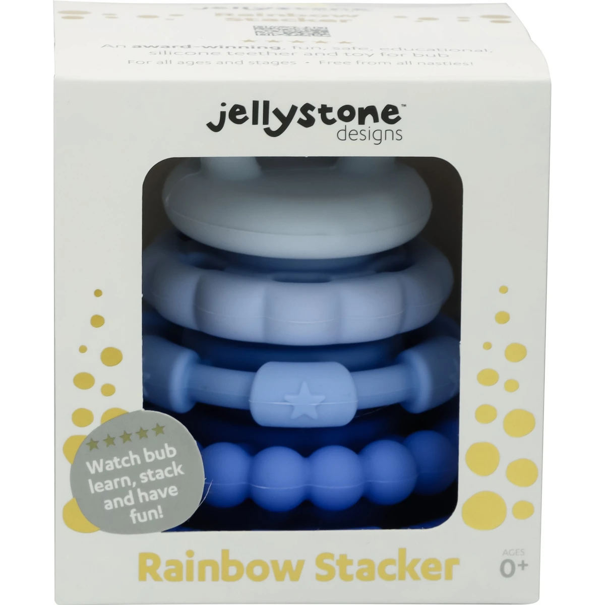 JELLYSTONE DESIGNS Jellystone Silikonowa piramida zestaw 5 gryzaków krążki BLUEBERRY 0+ | Pan Piksel