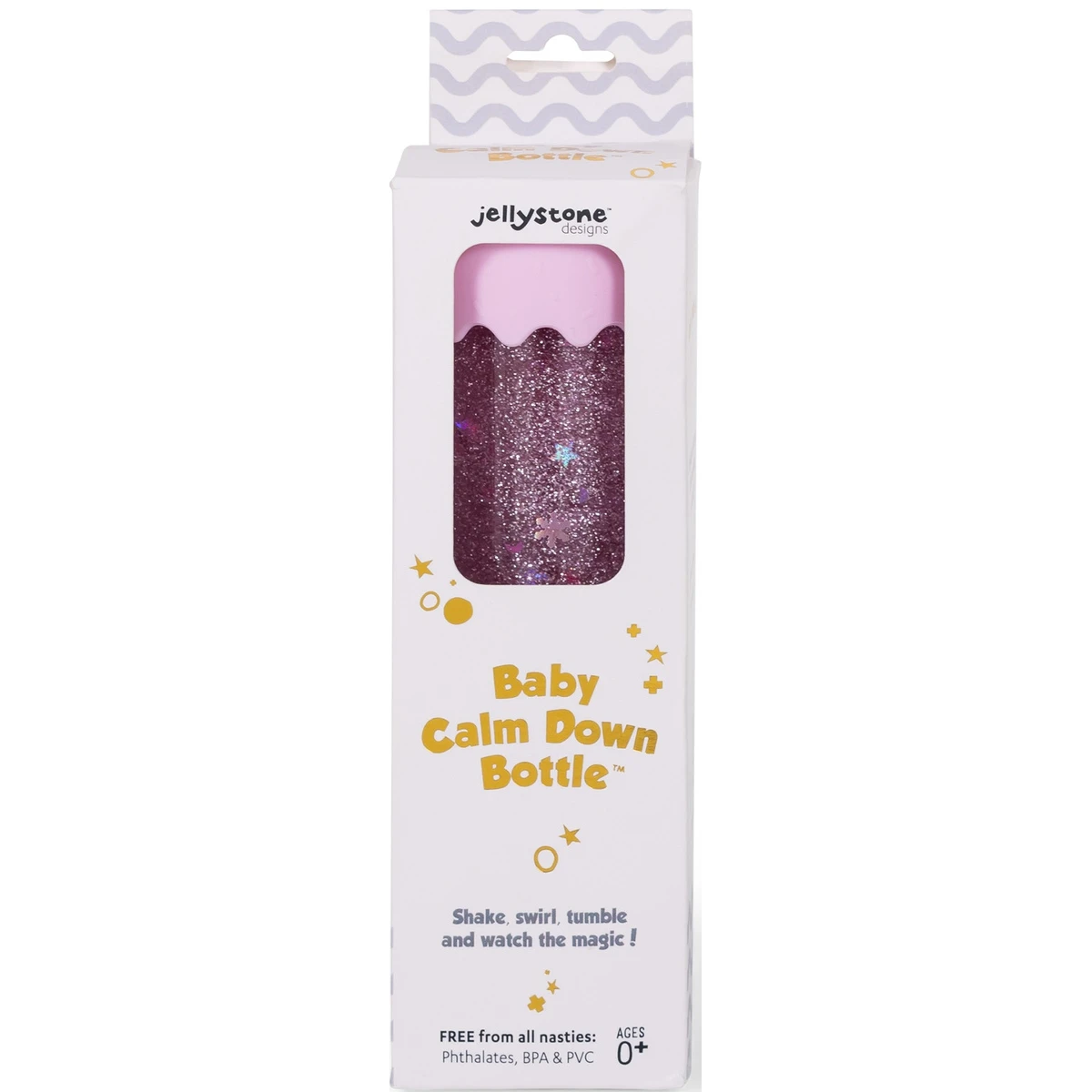 JELLYSTONE DESIGNS Jellystone Sensoryczna butelka dla niemowląt SOFT PINK 0+ wyciszająca przepływowa zamknięta | Pan Piksel