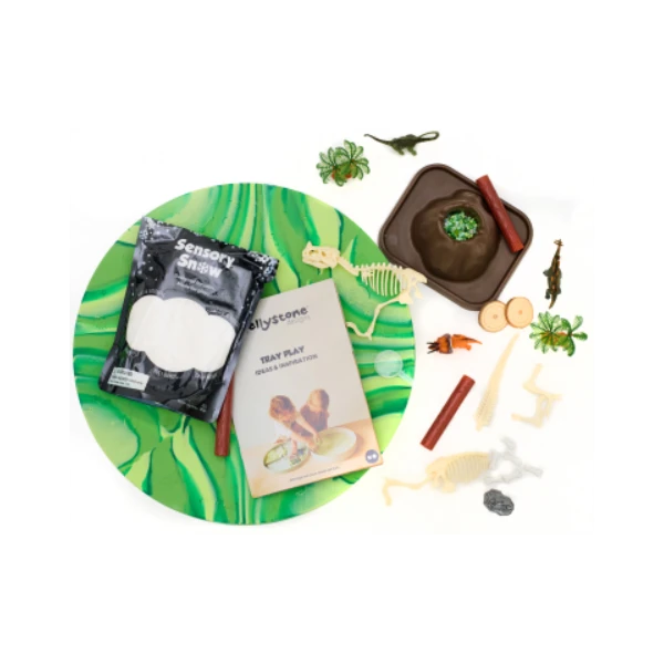 JELLYSTONE DESIGNS Jellystone Zestaw sensoryczny Świat dinozaurów tacka + figurki + śnieg sensoryczny | Pan Piksel