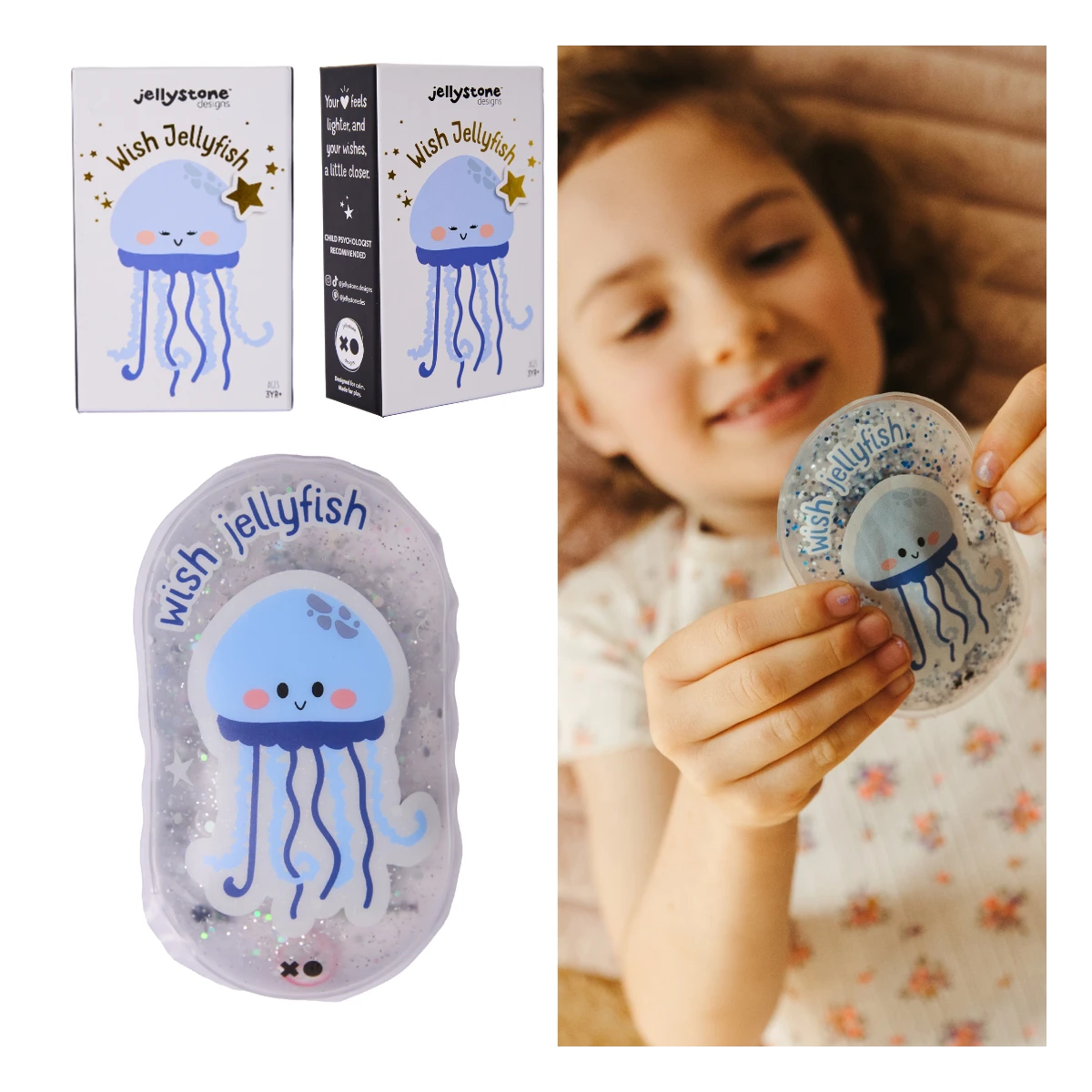 JELLYSTONE DESIGNS Jellystone Wish Jellyfish sensoryczna meduza szeptuszka snów gniotek wyciszający rytuał przed snem niebieska 