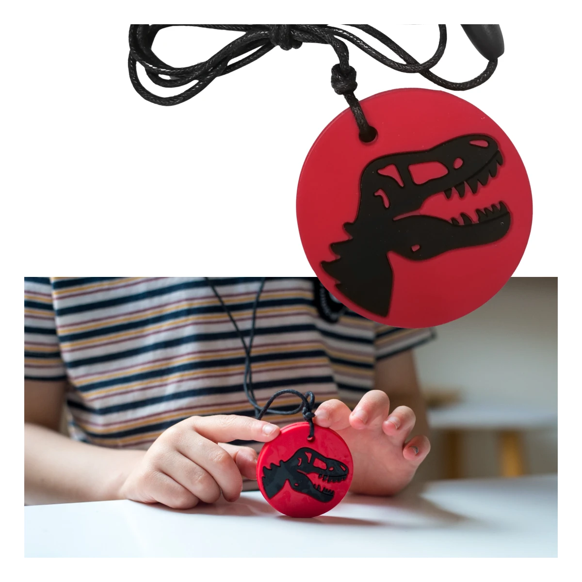 JELLYSTONE DESIGNS Jellystone Gryzak terapeutyczny antystresowy naszyjnik – dinozaur czerwony | Pan Piksel
