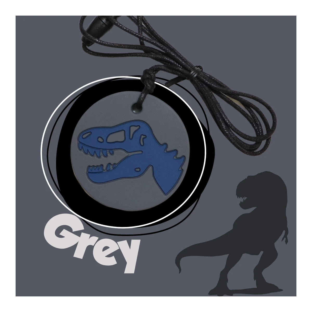 JELLYSTONE DESIGNS Jellystone Gryzak terapeutyczny antystresowy naszyjnik – dinozaur szary | Pan Piksel