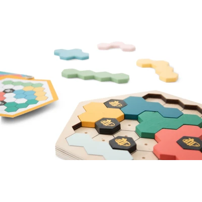 BS Toys Drewniane puzzle beezzz pszczółki – zabawka edukacyjna odwzorowywanie wzorów 9 elementów 30 kart 8+ | Pan Piksel