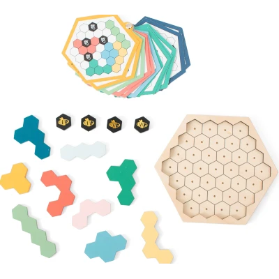 BS Toys Drewniane puzzle beezzz pszczółki – zabawka edukacyjna odwzorowywanie wzorów 9 elementów 30 kart 8+ | Pan Piksel