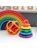 JELLYSTONE DESIGNS Jellystone Silikonowa piramida gryzaki krążki Rainbow Tęcza | Pan Piksel