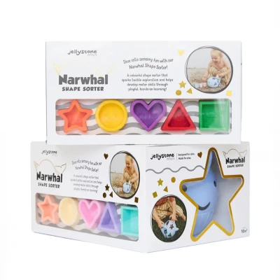 JELLYSTONE DESIGNS Jellystone Narwal Morski Sorter Kształtów PASTEL silikonowy wieloryb | Pan Piksel