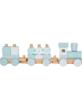 SMALL FOOT Pociąg drewniany niebieski sorter kształtów i klocki do układania | Pan Piksel