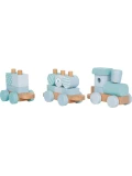 SMALL FOOT Pociąg drewniany niebieski sorter kształtów i klocki do układania | Pan Piksel