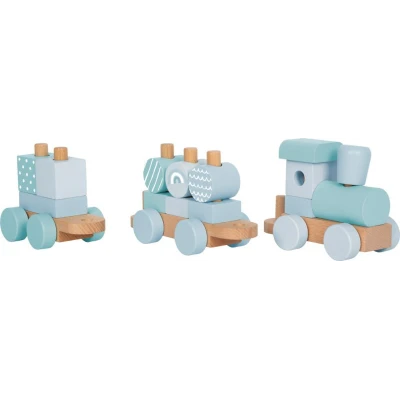 SMALL FOOT Pociąg drewniany niebieski sorter kształtów i klocki do układania | Pan Piksel
